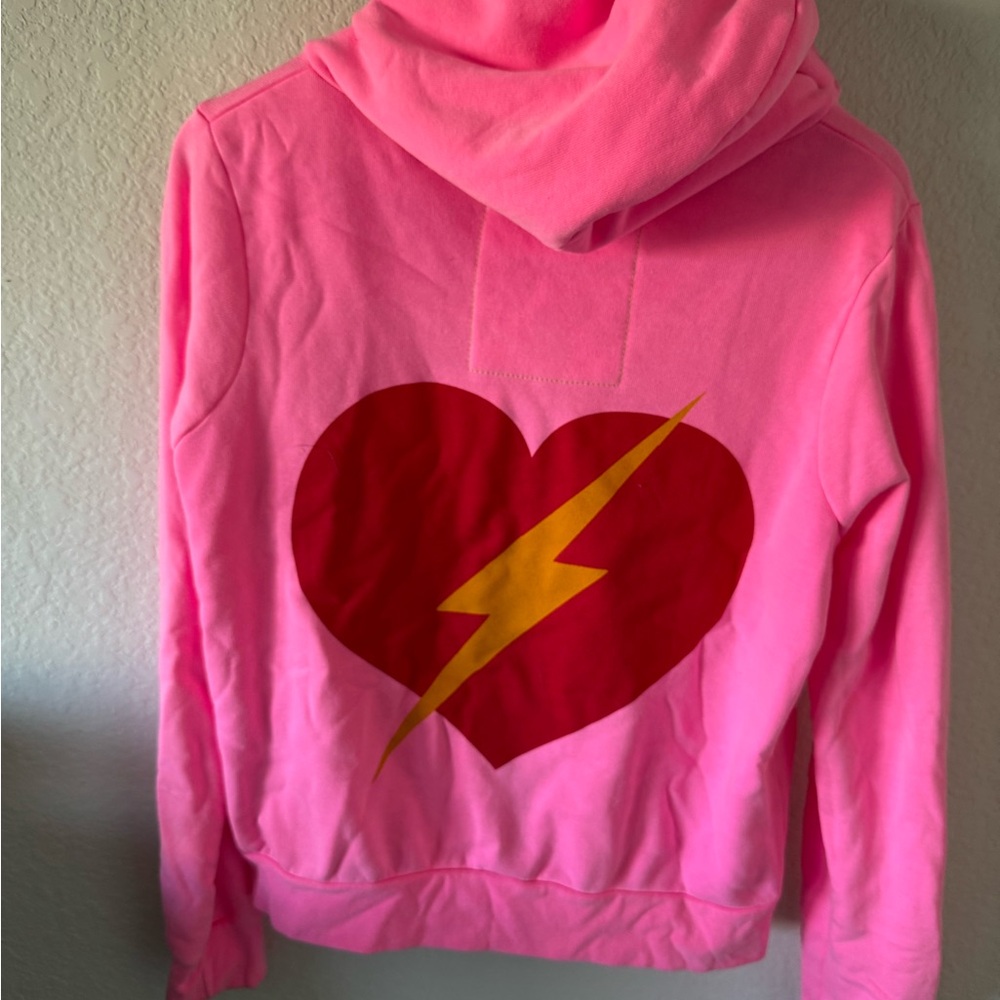 Aviator Nation Pink Hoodie with Heart and Lightning Bolt